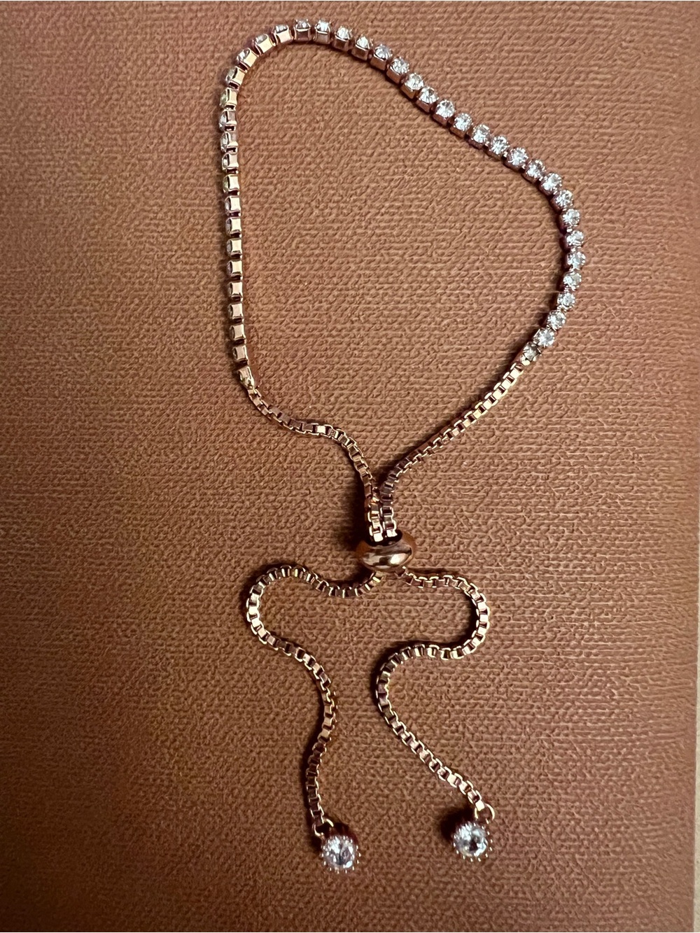Rose Gold Tennis Slider Bracelet with Crystal Accents